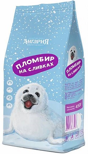 Мороженое АНГАРИЯ Пломбир на сливках 15% без змж 450гр