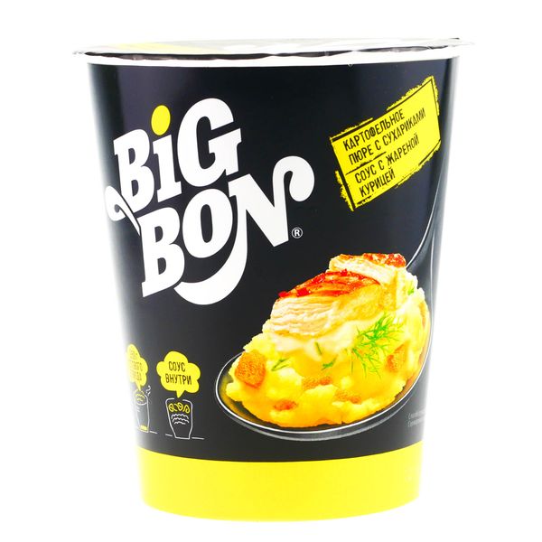 Пюре БИГ БОН с сухариками + соус с жаренной курицей стакан 60гр