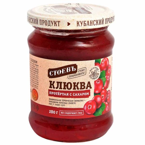 Клюква СТОЕВЪ протёртая с сахаром 270 гр дой пак