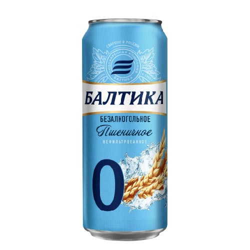 Пиво БАЛТИКА №0 безалкогольное нефильтрованное пшеничное 0,5%  0,45 л ж/б