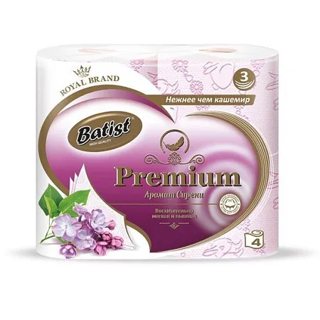Бумага туалетная БАТИСТ Сирень 3-сл 4шт