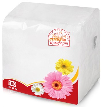 Салфетки бумажные СЕМЬЯ И КОМФОРТ 1сл 100шт 24*24
