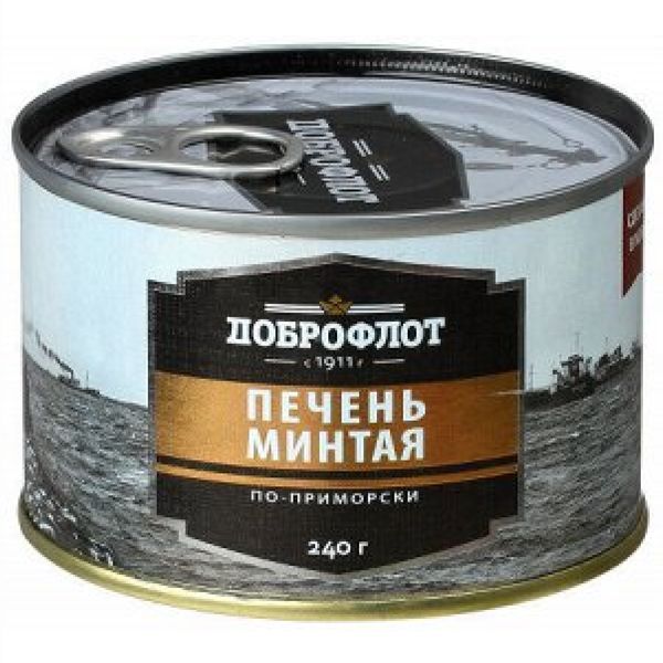 Печень и икра минтая ДОБРОФЛОТ натуральные 240 гр ж/б (М)
