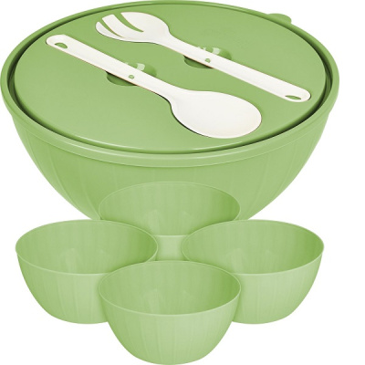 Набор салатников ВАНИЛЛА 4 х 0,6 л + 5 л. с приборами, цв. фисташка, арт. SE182712050