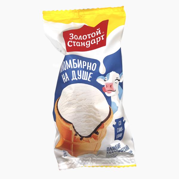 Мороженое ЗОЛОТОЙ СТАНДАРТ пломбир классический в вафельном стаканчике с глазурью без змж 95гр