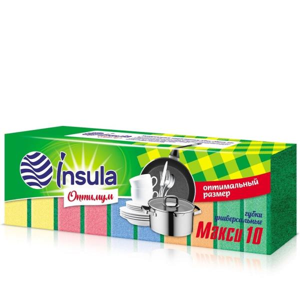 Губки ИНСУЛА Оптимум МАКСИ для посуды 10 шт., арт. 990594, Велес