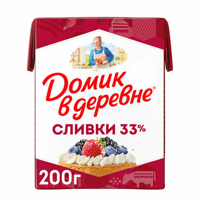 Сливки ДОМИК В ДЕРЕВНЕ 33% без змж 200мл
