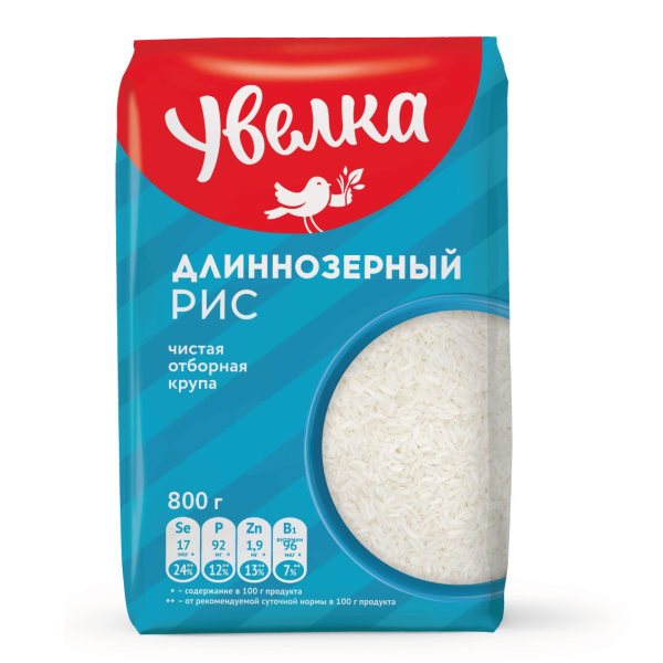 Крупа УВЕЛКА рис длиннозерный 800гр м/уп.