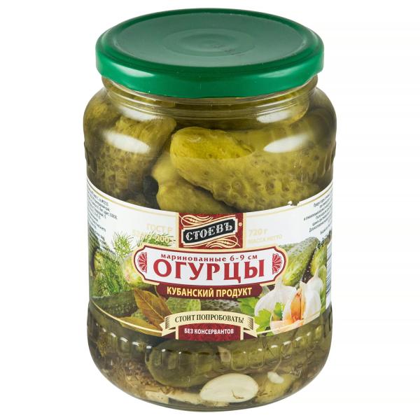 Огурцы СТОЕВЪ маринованные 6-9 см 680 гр ст/б