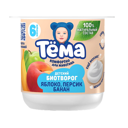 Биотворог ТЕМА яблоко-персик-банан 4% без змж 95гр