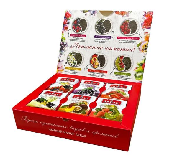 Набор подарочный АКБАР Коллекция черн и зел чая 6 видов 30 пак*2 гр