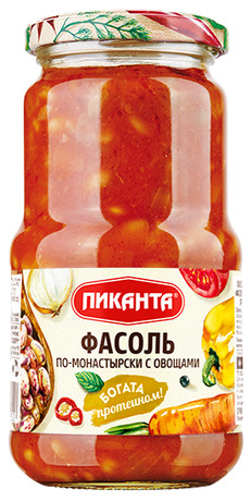 Фасоль ПИКАНТА по-монастырски с овощами 470 гр ст/б