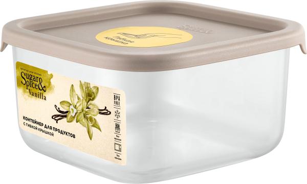Контейнер для продуктов ВАНИЛЛА квадратный 0,4 л., гибкая крышка, цв. трюфель, арт. SE167910025, Пластик Репаблик
