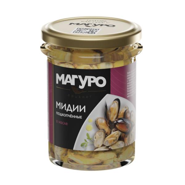 Мидии МАГУРО подкопченные в масле 200 гр ст/б