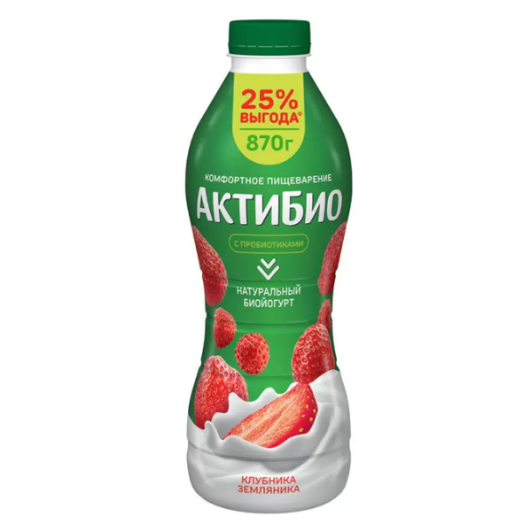 Биойогурт АКТИБИО питьевой клубника-земляника 1,5% без змж 870гр