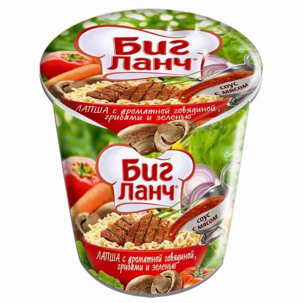 Лапша бп БИГ ЛАНЧ с аромат.гов.,грибами и зеленью 65гр стакан