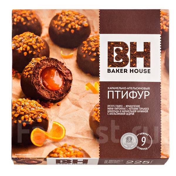 Пирожные БЭЙКЕР ХАУС Птифур с карамельно-апельсиновой начинкой 225 гр