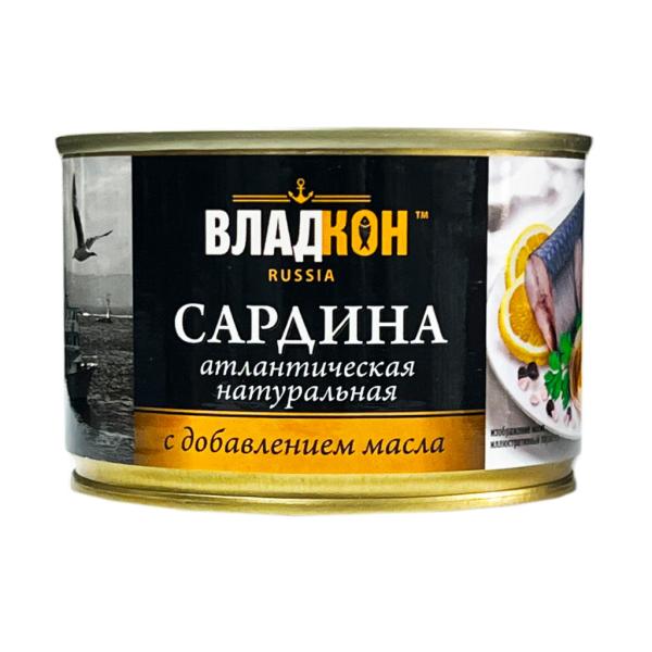 Сардина ВЛАДКОН тихоокеаская натуральная ГОСТ 250 гр ж/б ключ