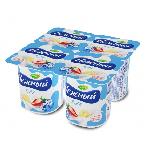 Йогурт КАМПИНА Нежный банан-клубника 1,2% без змж 100гр