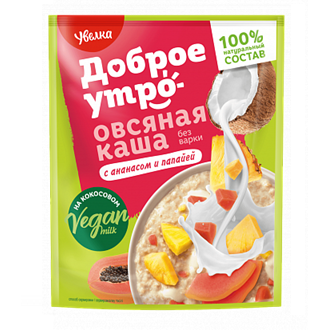 Каша УВЕЛКА овсяная на основе кокосового напитка с ананасом и папайей 40 гр.