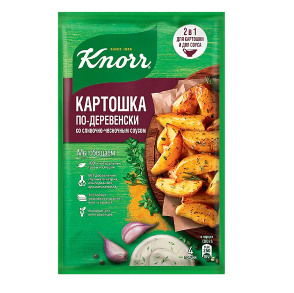 Приправа КНОРР на второе картошка по-деревенски со сливочно-чесн.соусом 27 гр