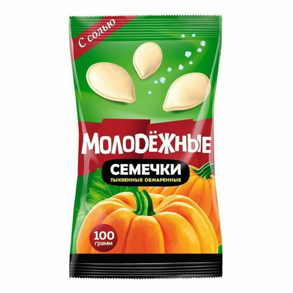 Семечки МОЛОДЕЖНЫЕ тыквенные неочищенные с солью 100гр