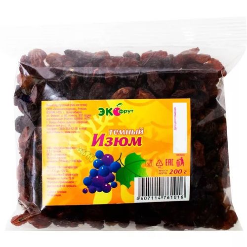 Изюм ЭКОФРУТ темный 200гр пак