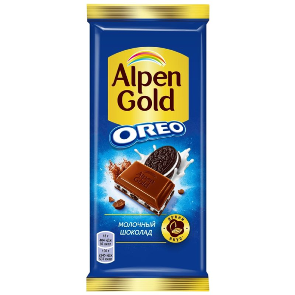 Шоколад молочный АЛЬПЕН ГОЛЬД Два шоколада со вкусом ванили и печенья Орео 85 гр