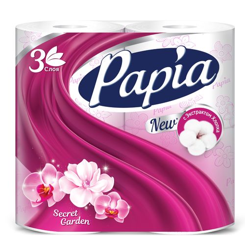 Бумага туалетная ПАПИЯ Таинственный сад 3 слоя 4шт.
