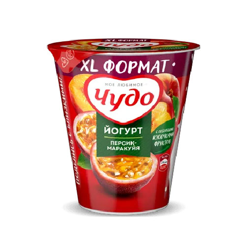Йогурт ЧУДО персик-маракуйя 2% без змж 290гр ст