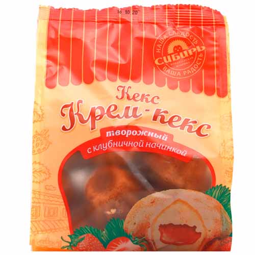 Кекс-крем КФ СИБИРЬ творожный с клубничной начинкой 250гр