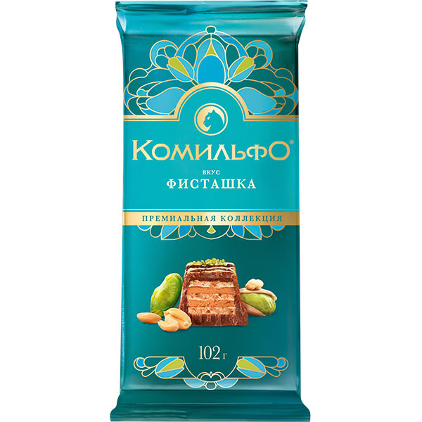 Шоколад молочный и белый КОМИЛЬФО Вкус фисташка 102 гр