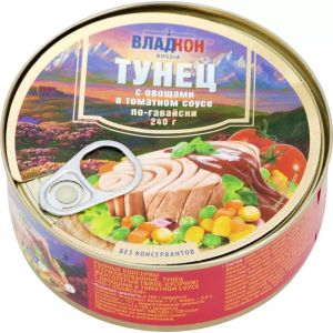 Тунец ВЛАДКОН желтоперый с овощами по-гавайски 240 гр ж/б ключ