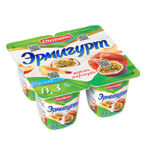 Йогурт ЭРМИГУРТ персик-маракуйя 0,3% без змж 100гр