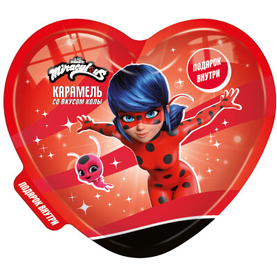 Карамель КОНФИТРЕЙД Леди Баг в пластиковом сердце с подарком 15 гр
