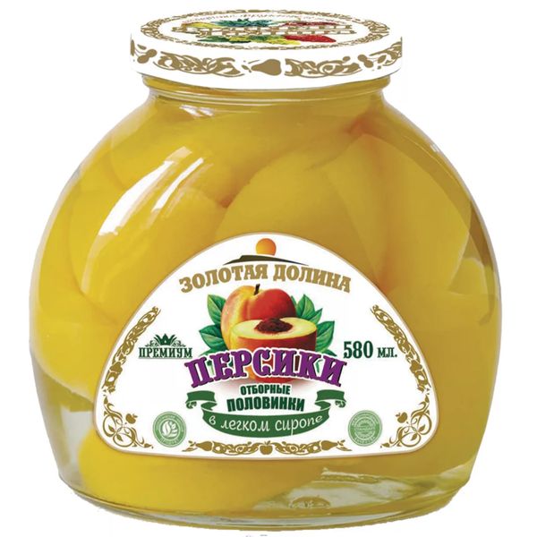 Компот ЗОЛОТАЯ ДОЛИНА из персика половинки 580 гр ст/б