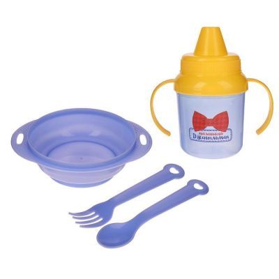 Набор детской посуды МАЛЕНЬКИЙ ДЖЕЛЬТЕЛЬМЕН (тарелка+ вилка+ложка+поильник), арт. 3275233, Сима Ленд