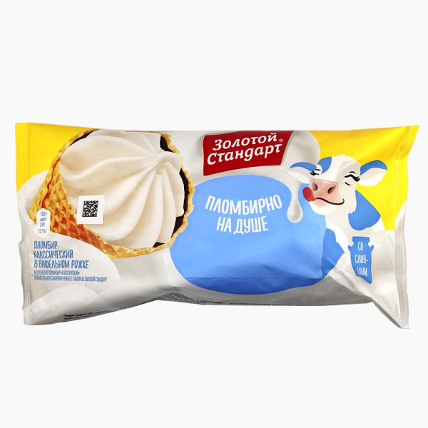 Мороженое ЗОЛОТОЙ СТАНДАРТ Большой рожок пломбир без змж 100гр