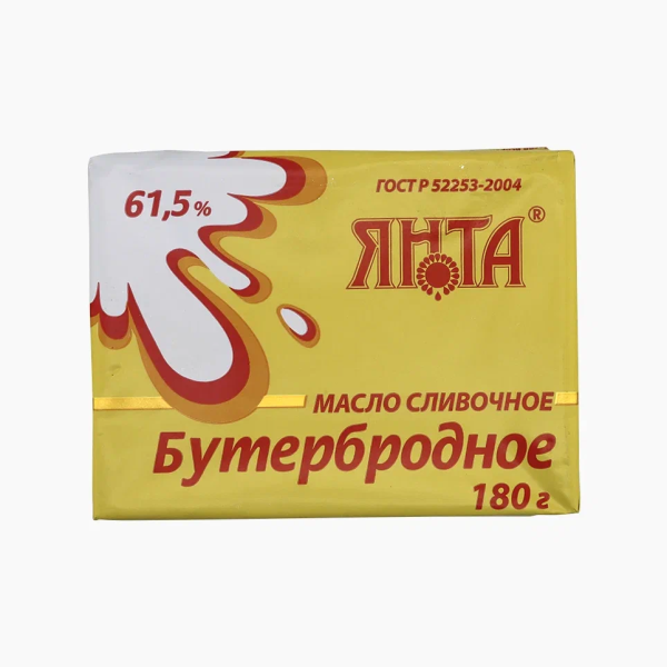 Масло сливочное ЯНТА Бутербродное 61,5% без змж 180гр