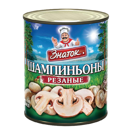 Шампиньоны ЗНАТОК резаные 800 гр ж/б