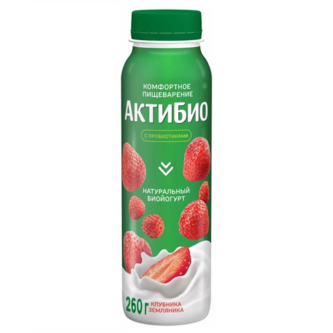 Биойогурт АКТИБИО питьевой клубника-земляника 1,5% без змж 260гр