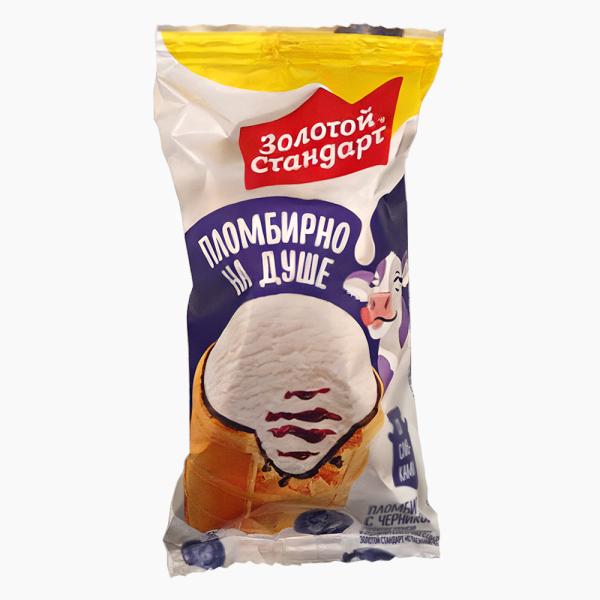 Мороженое ЗОЛОТОЙ СТАНДАРТ с черникой в вафельном таканчике без змж 93гр