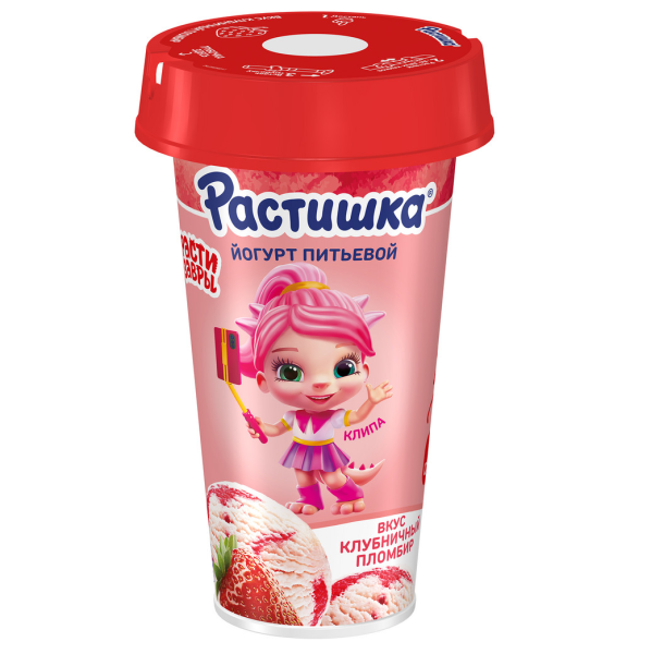 Йогурт РАСТИШКА питьевой Клубничный пломбир 2,8% без змж 190гр