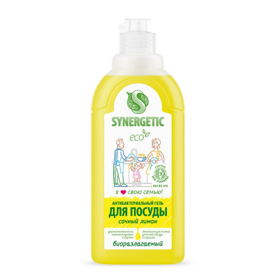 Гель для мытья посуды СИНЕРГЕТИК Биоразлагаемый, Лимон 0,5л