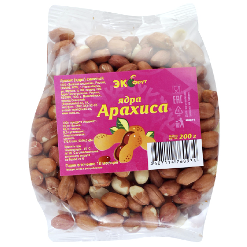 Арахис ядро ЭКОФРУТ 200гр пак