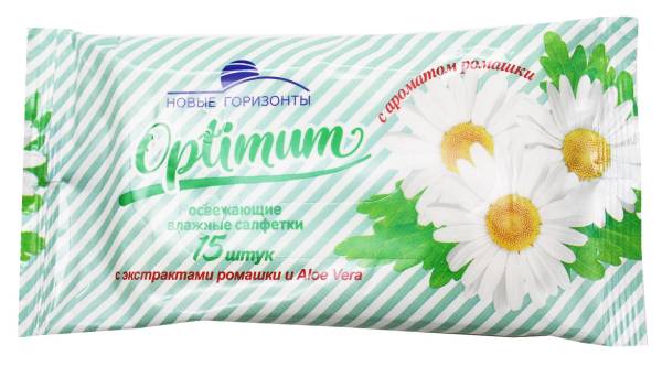 Салфетки влажные НОВЫЕ ГОРИЗОНТЫ Оптимум с ароматом ромашки 15шт