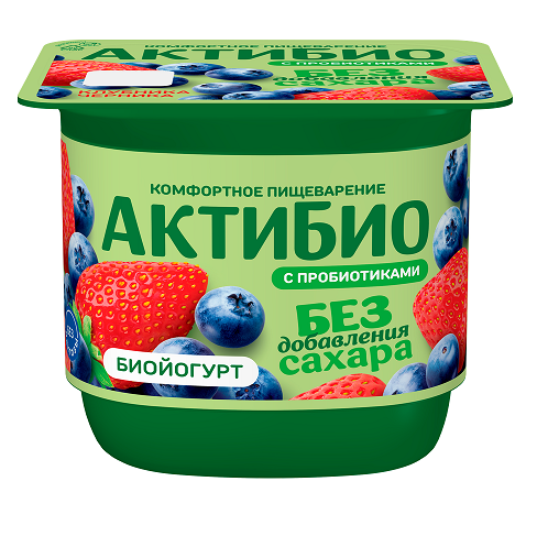 Биойогурт АКТИБИО с клубникой и черникой без сахара 3% без змж 130гр