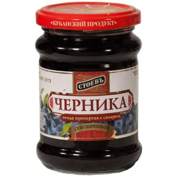 Ягода протертая СТОЕВЪ черника с сахаром 280 гр ст/б