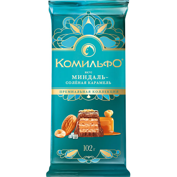 Шоколад молочный и белый КОМИЛЬФО Вкус миндаль- солёная карамель102 гр