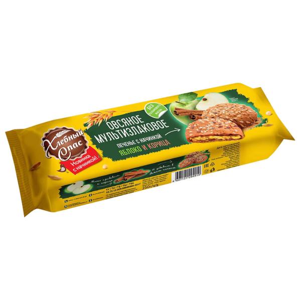 Печенье сдобное ХЛЕБНЫЙ СПАС Овсяное Мультизлаковое с начинкой Яблоко и корица 250 гр